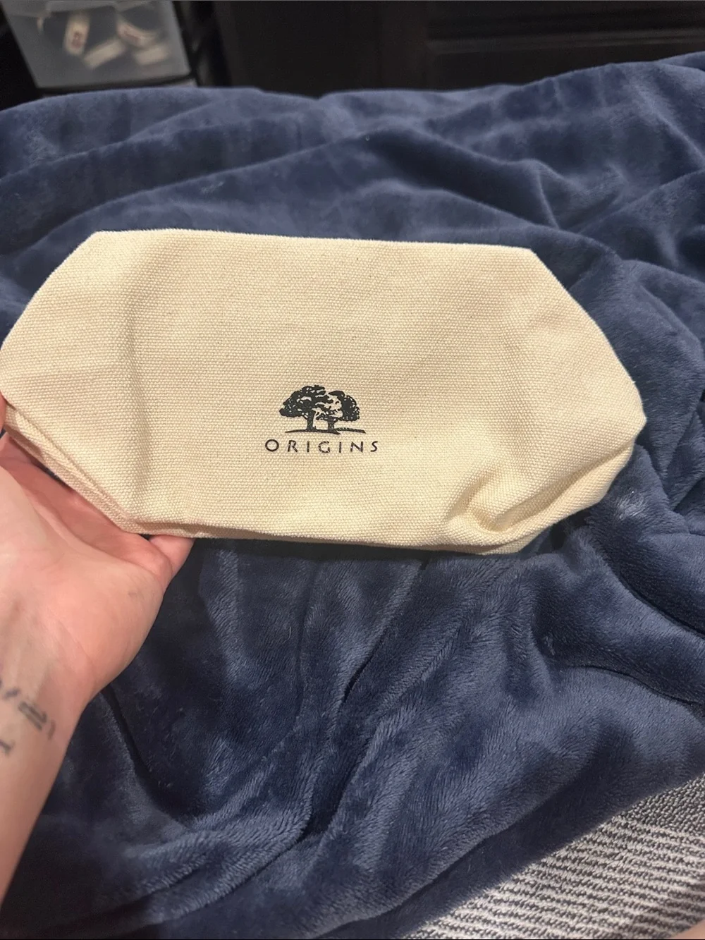 Origins Natural Canvas Cosmetic Pouch with Black Logo
